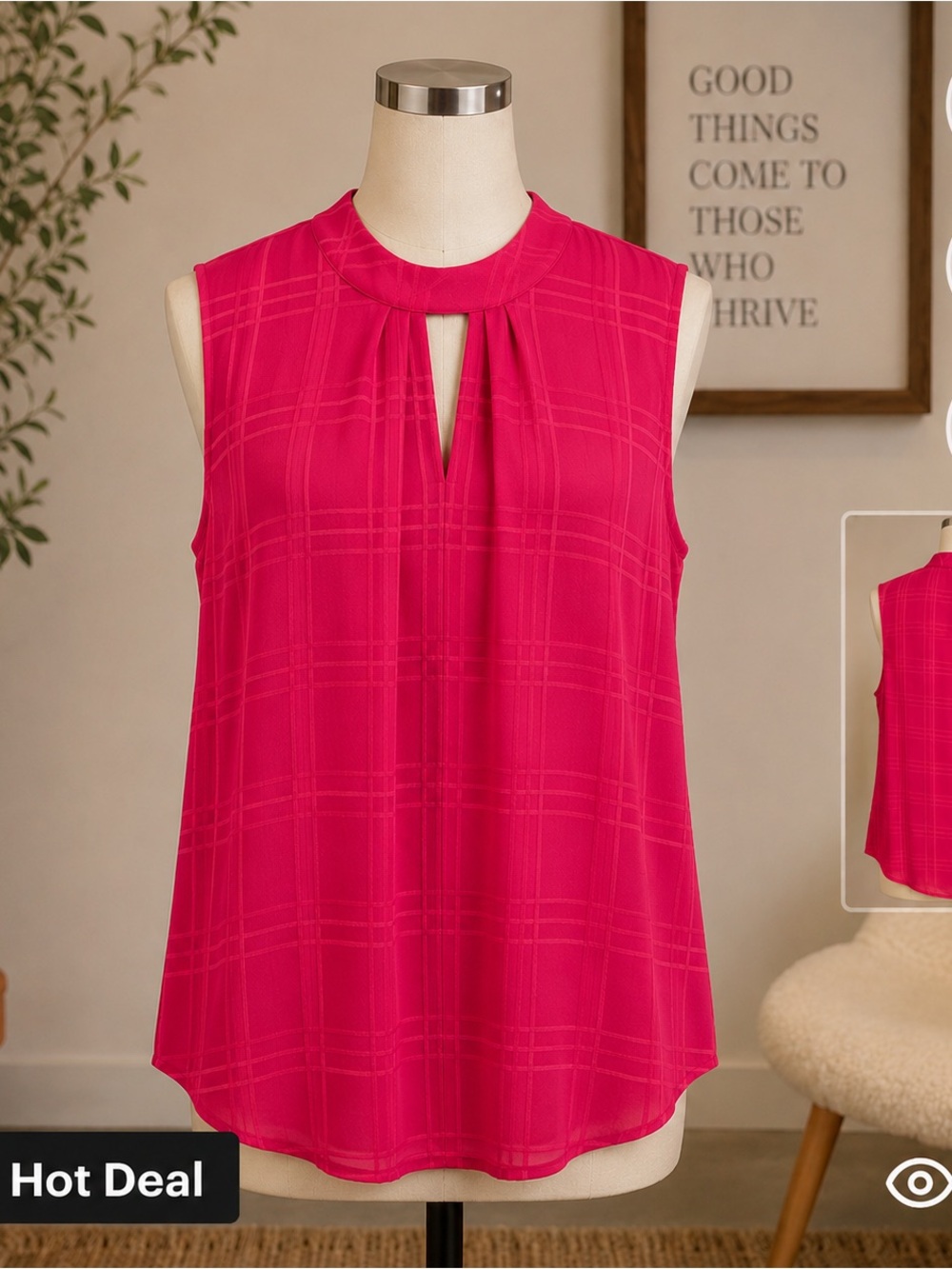 Michel Studio Sleeveless Mock Neck Keyhole Blouse in Hot Pink